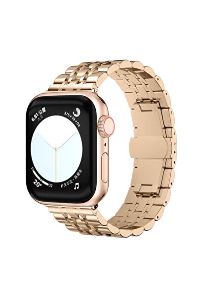 Shinytech Apple Watch Klasik Jubile Çelik Kordon Paslanmaz Se/3/4/5/6/7/8/9 38,40,41mm W10 42mm Rose Gold