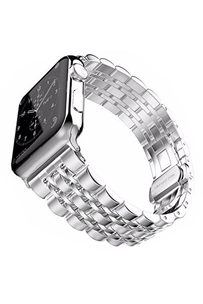 Shinytech Apple Watch Klasik Jubile Paslanmaz Çelik Kordon Se/3/4/5/6/7/8/9 42,44,45,49mm W10 46,49mm Gümüş