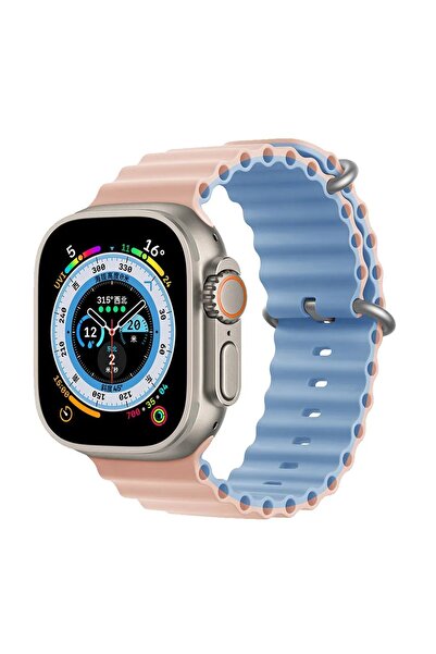 Shinytech Apple Watch Renkli Ocean Kordon Se/3/4/5/6/7/8/9 42,44,45,49mm W10 46,49mm Kum Pembesi/mavi