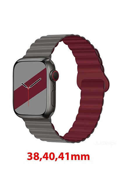 Shinytech Watch Manyetik Silikon Kordon Gri/bordo Se/3/4/5/6/7/8/9 38,40,41mm...