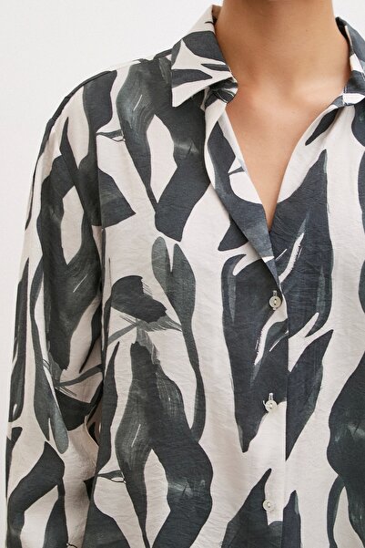 Never more Khaki Patterned Modal Shirt