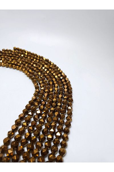 Yüksel Boncuk 9 mm Bronze Hematite Stone - Hexagonal Prism Cut Natural Stone String