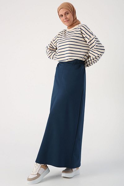 ALLDAY Dark Indigo Straight Narrow Skirt with Elastic Waist