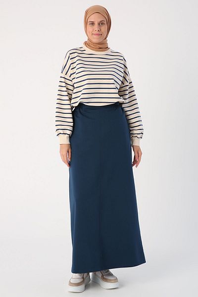 ALLDAY Dark Indigo Straight Narrow Skirt with Elastic Waist