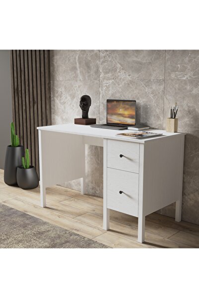 Sakura Ahşap Sakura Dakar  2 çekmeceli çalışma masası  -Wood Beyaz-Minifiks B...