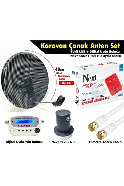 NEXT NEXTSTAR Antenci 40cm Delikli Karavan Çanak Anten Seti +Next HD Uydu Alıcısı +Dijital Uydu Bulucu