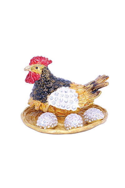 BIBLO Swaroski Taşlı Yumurtlayan Tavuk Figürlü Mücevher-Takı Kutusu Büyük Boy
