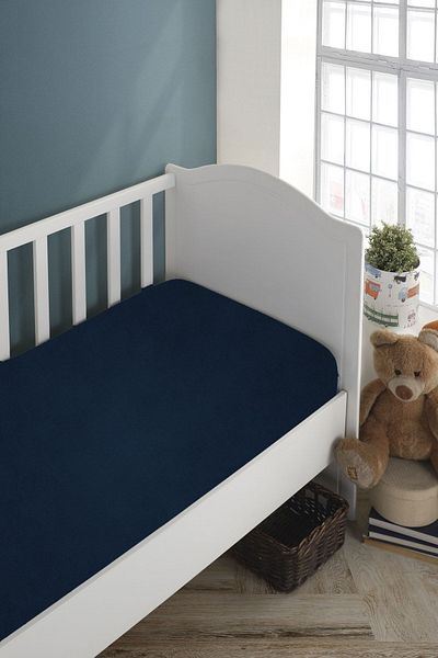 LADYNİL Navy Blue Organic Cotton Combed Bed Sheet - Baby-Child, 60x120-70x140 Compatible