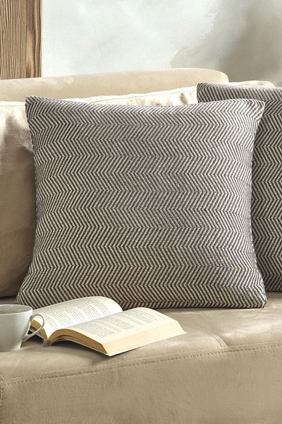 LADYNİL 2-Piece Natural Throw Pillow Cover - 45X45 Anthracite Zippered