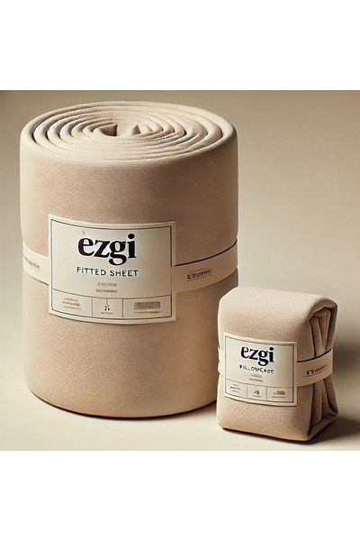 Ezgi بيج ملون كبير الحجم منسوج من Ranforce - ملاءة مطاطية وغطاء وسادة 180x200+30 سم