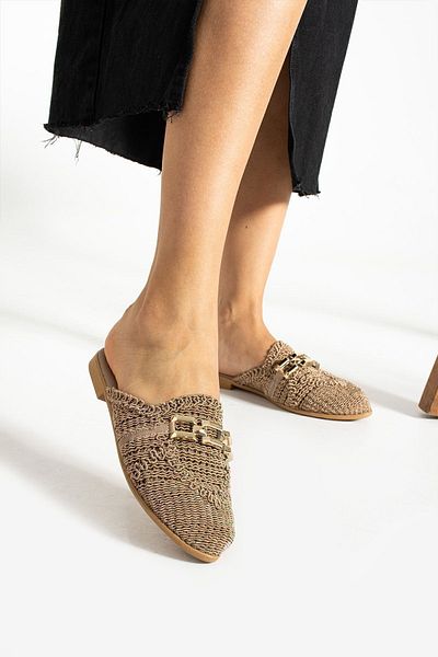 star shoes Women's Chain Slippers Closed Front Straw Lace Knitted Daily Sandals Slippers