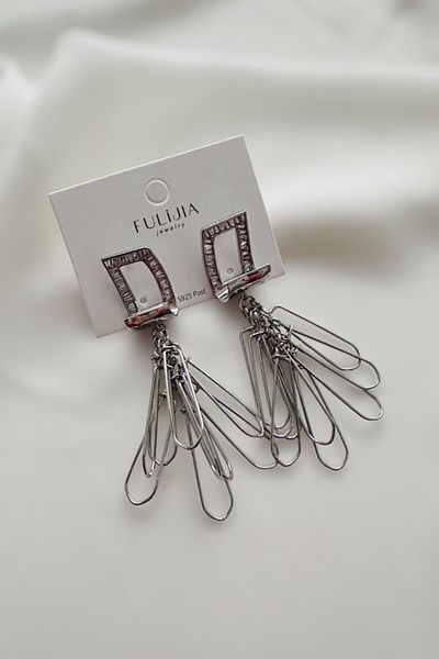 PETEK AKSESUAR 6 CM Zircon Stone Paperclip Fringed Earrings