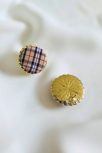 PETEK AKSESUAR Plaid Patterned Round Checkered Earrings
