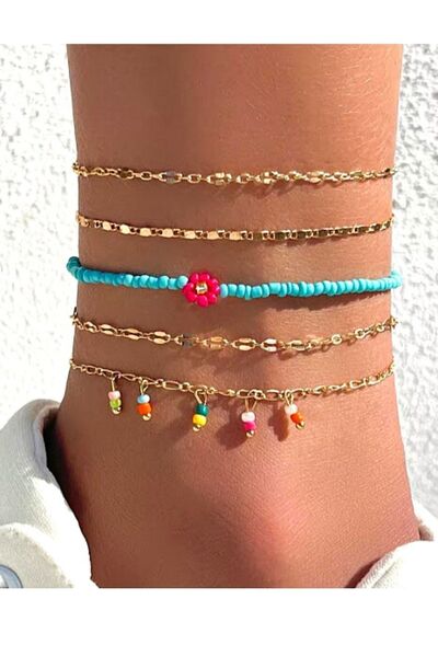 PETEK AKSESUAR 5 Pieces Bead Chain Anklet Set