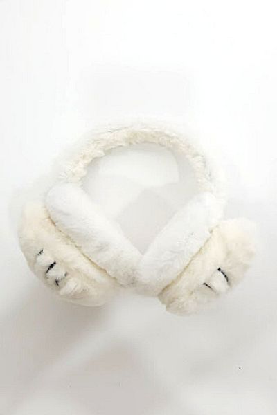 PETEK AKSESUAR Winter White Plush Furry Cat - Cold Protector, Earmuff