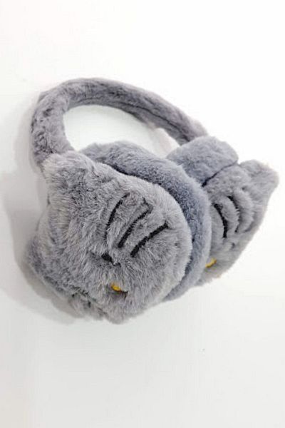 PETEK AKSESUAR Cat Plush Furry Cold Protective Winter Headphones Gray