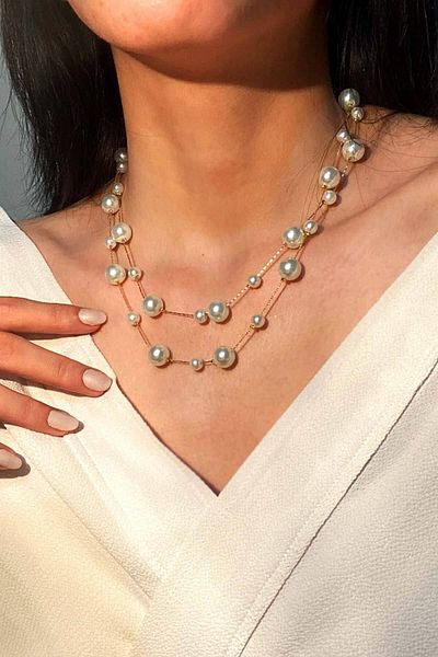 PETEK AKSESUAR Pearl Chain Necklace Short