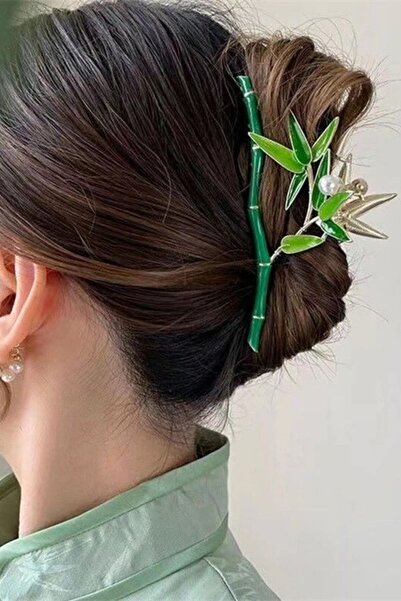 PETEK AKSESUAR Бамбукова зелена метална закопчалка с мъниста