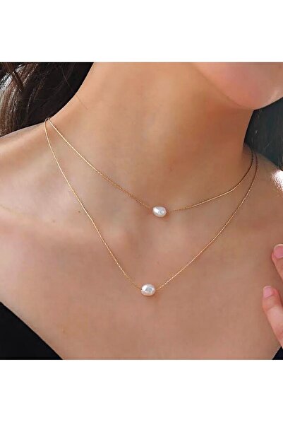 PETEK AKSESUAR 2 Sıra Incili Zarif Kolye Gold