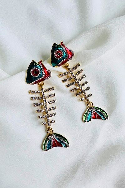 PETEK AKSESUAR Stone Fishbone Fish Earrings