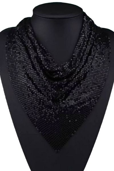 PETEK AKSESUAR Shawl Model Armor Metal Design Necklace Black