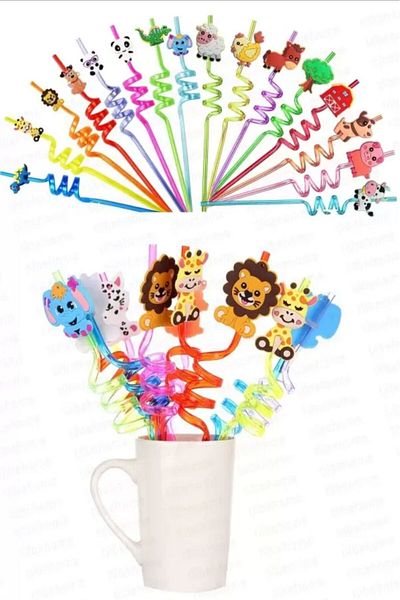 ASPARTAM 8 Pieces of Straw with Cute Animal and Fruit Figures for Party