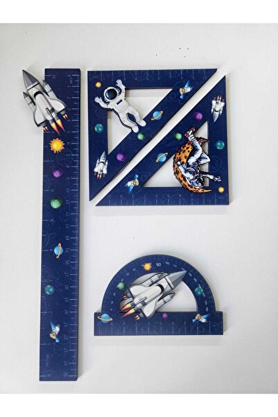 İmpivo Ahşap Uzay Temalı  Çocuk Cetvel Çizim Seti