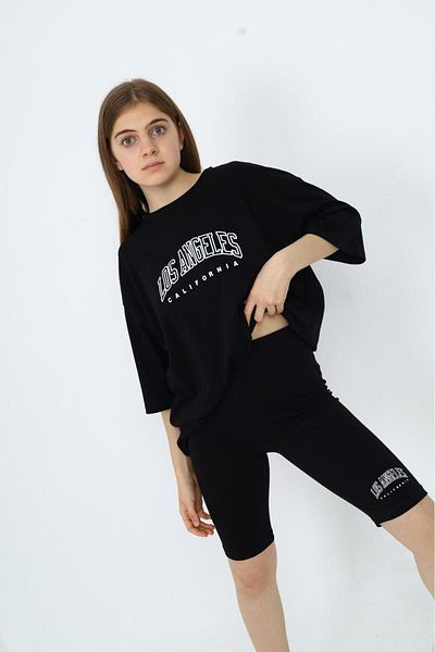 Asortik Kids Σετ φόρμας 100% βαμβακερό με μονόχρωμο κοντό κολάν για κορίτσι