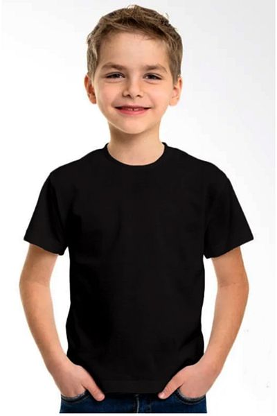 Efendioğlu Design Crew Neck Solid Color Cotton Children's School T-Shirt