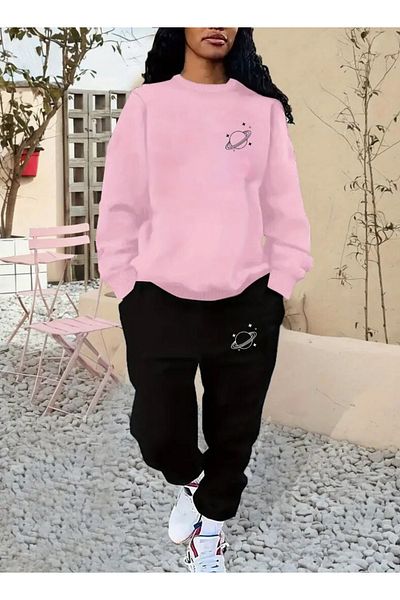 YOHO SPORT Planet Printed Cotton Sweatpants Set - Unisex Χειμερινό Φούτερ και Φούτερ Σετ 2 τεμαχίων