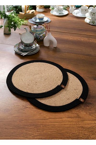 HomeTurko Țesătură nordică din iuta din răchită - 2 plăci de încărcare și accesoriu pentru decorarea peretelui