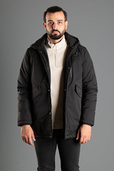 ZEKİ ÖZER Men's Black Hooded Puffer Jacket