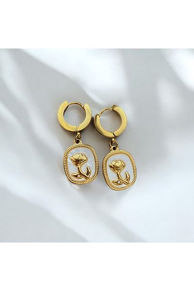 YERZKA Gold Colored Stainless Steel Pearlescent Earrings