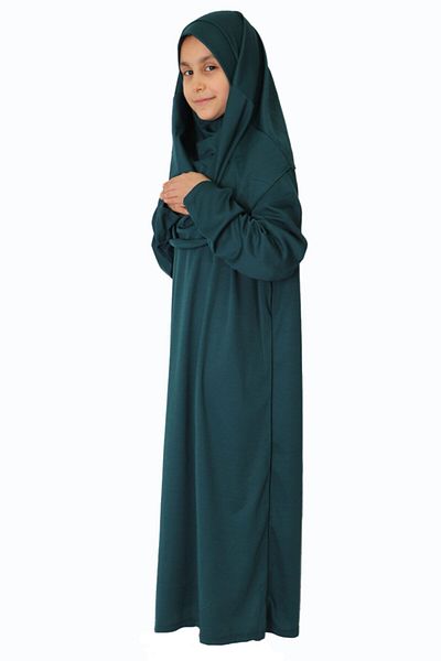ZEHRANAZ NAMAZ ELBİSESİ Dark Emerald Green Non-Zipper Prayer Dress for 9-12 Years Old Children