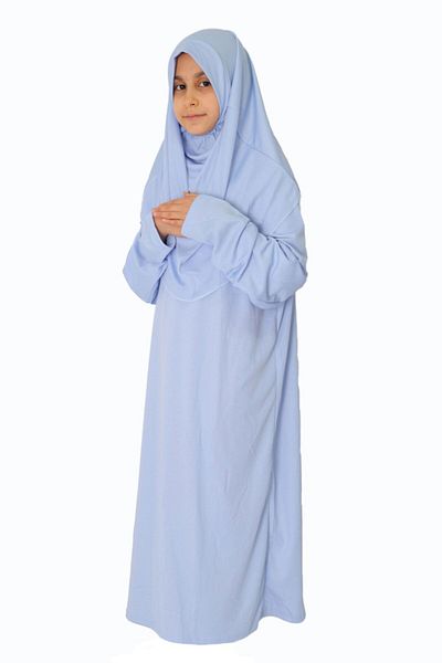 ZEHRANAZ NAMAZ ELBİSESİ 9/12 Years Baby Blue Non-Zipper Children's Prayer Dress