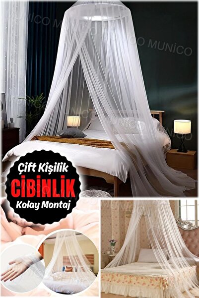 Munico Yatak Dekoru İçin Beyaz Tül Cibinlik Kolay Temizlik Çift Kişilik Beyaz...
