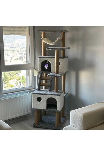 pethomealpi Luxury Cat Scratching House and Play Platform with Hammock and Slot