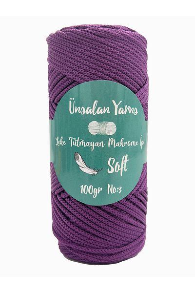 ÜNSALAN HOBİ Premium Polyester 100gr - 5 Pack Μακραμέ Χορδή, Μωβ 120mt 2mm Σχοινί τσάντας Supla Runner