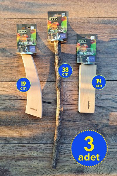 Vixpet Venty 3-Piece Natural Parrot Perch Set - Sultan, Budgie, Forpus, Sevda, Heaven M231