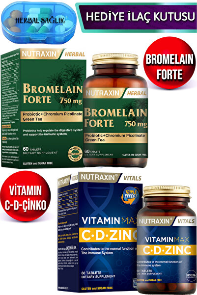Nutraxin Bromelain Forte 60 Adet Tablet + Nutraxin Vitamin Max C-D-Çinko 60 A...