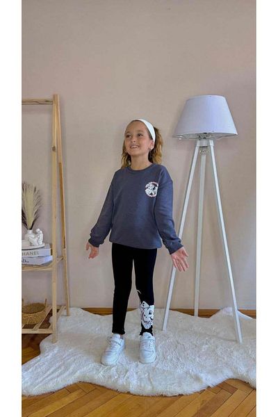 MİNİKO KİDS Girl - Crew Neck Cotton Tights Tracksuit Set
