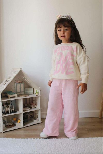 MİNİKO KİDS Girl's Cotton Tracksuit Set with Spanish Leg Leggings - Crew Neck