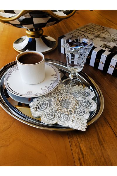 RUBİ PORSELEN Lina Model 6-Piece Decorative Guipure Lace Coffee Cocktail Presentation Napkin