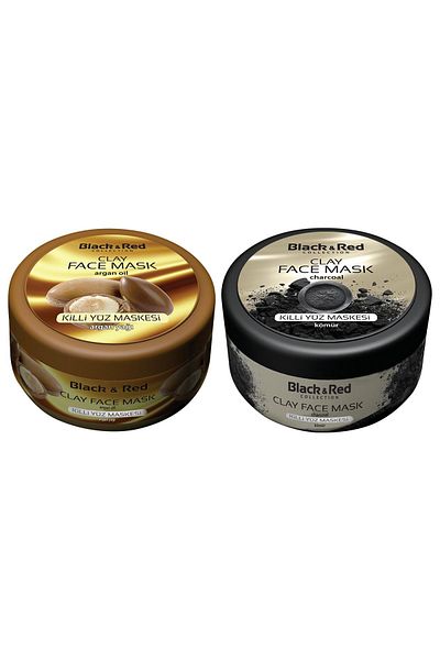 Black Red Natural Clay Mask Argan, Charcoal 400 gr x 2
