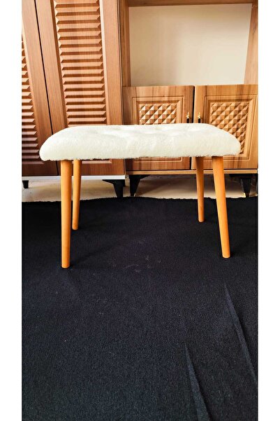 BEYLERBEYİ Ahşap ayaklı tedy kumaş dekoratif puf Bench Makyaj sandalyesi oval