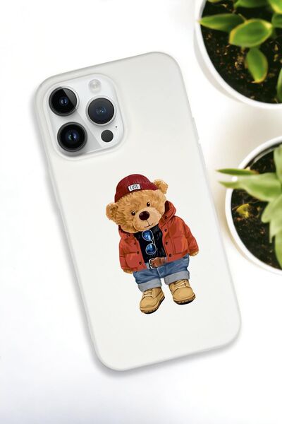 mooodcase iPhone 15 Pro Max Uyumlu Teddy Bear Desenli Premium Silikonlu Lansman Telefon Kılıfı