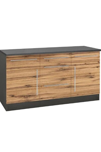 Tdesigno Hazel Mutfak Çekmeceli Alt Modül 150 Cm Antrasit-çam / Tezgah Dahil