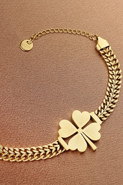 Keyifli Hayaller Yoncalı Çelik Bileklik- Dört Yapraklı Yonca 316l Kararmaz Kalın Zincir Çelik Bileklik Yeni Sezon