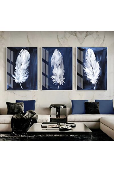 Harika bir ev Hari̇kabi̇rev | Dark Blue-Silver 4 Stylish Three Feathers | Fra...