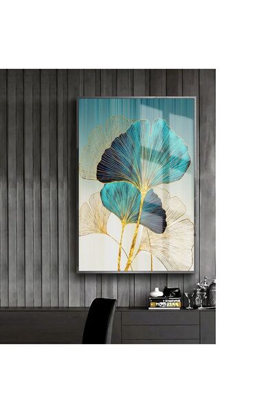 Harikabirev HARİKABİREV | MODEL DE FLORI ALBASTRU-GALBEN-ALB 2 | TABLA DE STICLA TEMPLATA CU CADRU, SIMPLE, VERTICALA